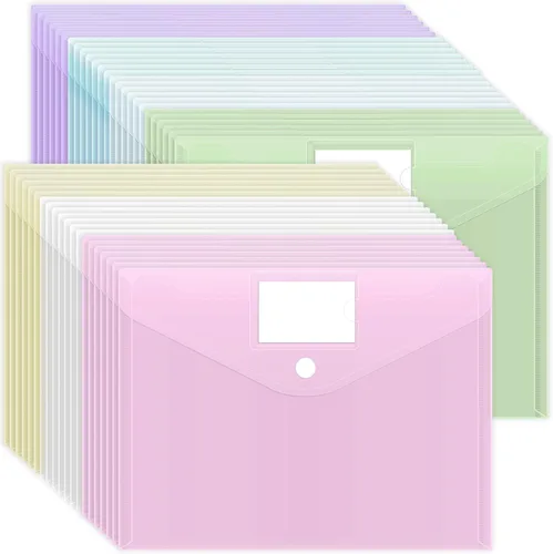 Vista 9 de EOOUT 7 sobres de plástico, carpetas de archivos de plástico para documentos, carpetas de archivos con cierre de con bolsillo para etiquetas