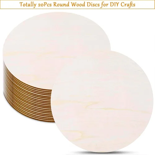 Vista 2 de 20 Piezas Discos de Madera Redondos de 12 Pulgadas para Manualidades, Audab Círculos de Madera Sin Acabar Redondos de Madera Recortes de Madera