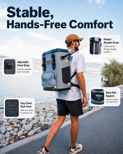 Vista 6 de 30 Can Magnetic Backpack Cooler, Zipperless Soft Cooler Backpack with Wide-Mouth Magnetic Lid, Leakproof Insulated Soft Sided Cooler for Beach