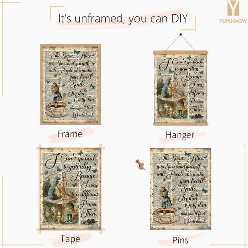 Vista 7 de Decoración de pared de Alicia en el país de las maravillas - Póster con citas inspiradoras de Alicia, impresión para decorar la habitación, regalo