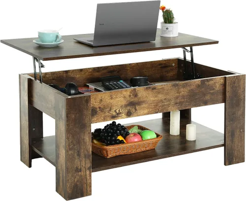 Vista 10 de PayLessHere Mesa de Centro con Tapa Elevable Mesas de Centro con Compartimento Oculto y Estante de Almacenamiento Tablero de Madera Elevable Mesa