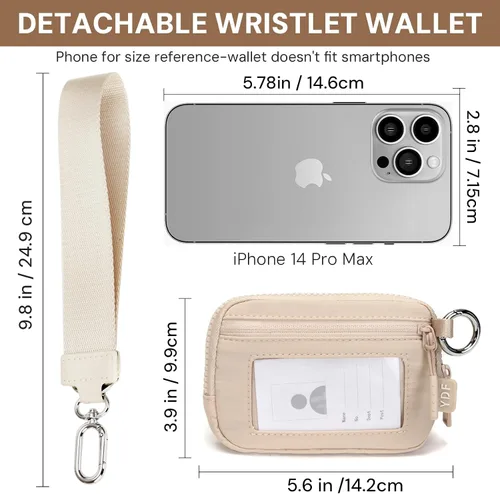 Vista 7 de YDF Cartera de nailon RFID de 2ª generación para mujer, cartera de pulsera con ventana de identificación, ranura para lápiz labial y llavero