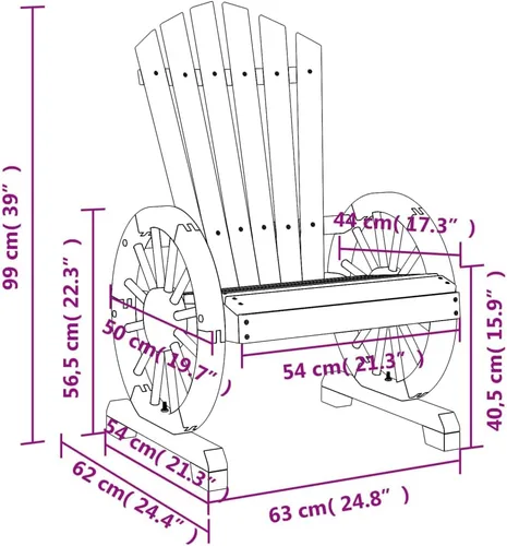 Vista 2 de Garden Adirondack Chair, Burnt Solid Fir Wood, Weather-Resistant Outdoor Patio Furniture, Ergonomic Design for Deck, Balcony, Lawn