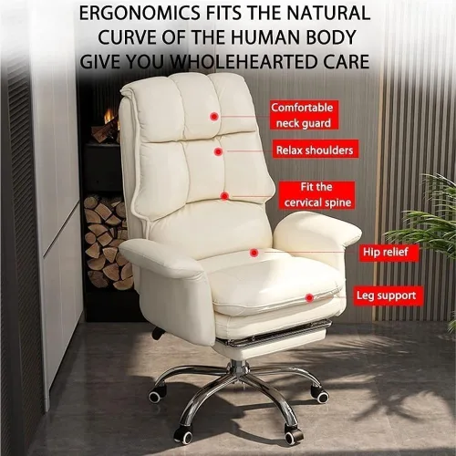 Vista 3 de Silla de oficina de jefe ejecutivo grande y alta, silla ergonómica de cuero para computadora con reposapiés retráctil, silla giratoria ajustable