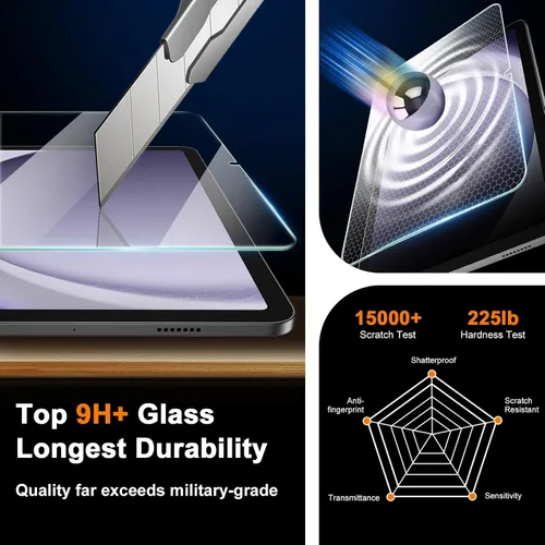 Vista 7 de Paquete de 2 protectores de pantalla para Samsung Galaxy Tab A9 Plus 2023, película templada, ultra fino, antihuellas, sensible al tacto, protector