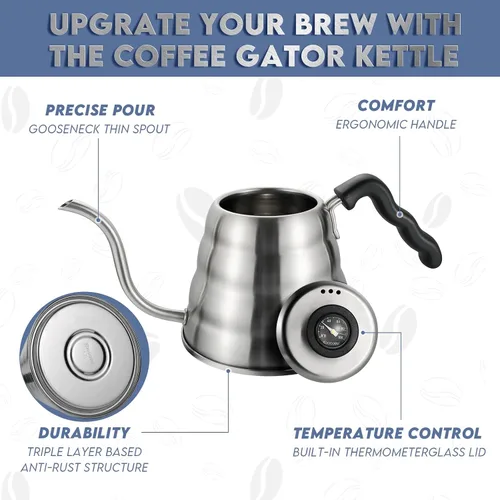 Vista 2 de Hervidor de cuello de cisne de acero inoxidable compatible con todas las estufas, cafetera de 1.2L/40 onzas con termómetro integrado para un control