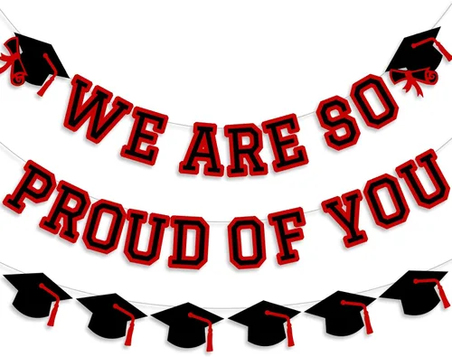 Vista 17 de Letrero con texto en inglés «We Are So Proud Of You», decoración de fiesta de graduación, guirnalda de tapa de felicitaciones, letrero de pared, Azul