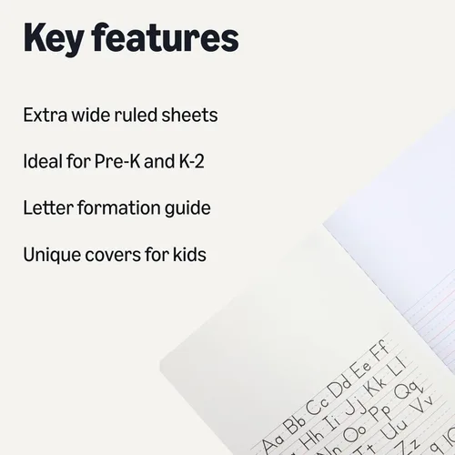 Vista 2 de Amazon Basics Cuaderno de composición primaria, 9.75 x 7.5 pulgadas, 100 hojas, varios colores, paquete de 3