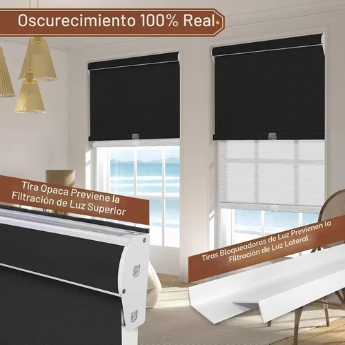 Vista 3 de BERISSA Persianas enrollables dobles inalámbricas con cenefa de cassette, persianas de doble ventana opacas y filtrantes de luz, persianas