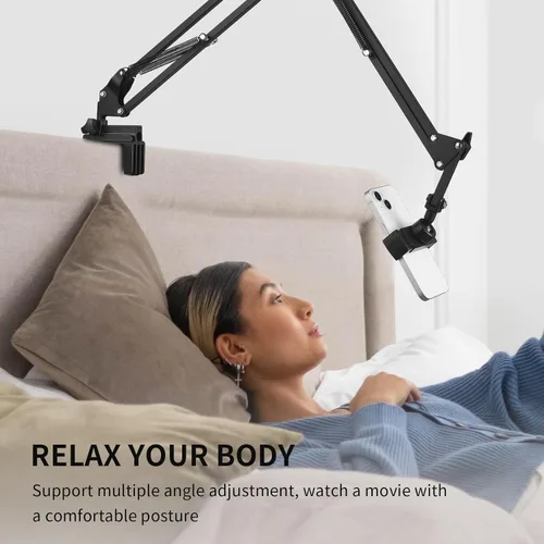 Vista 2 de Soporte de teléfono para escritorio, soporte de teléfono para cama con clip de abrazadera ajustable, soporte flexible para teléfono, soporte