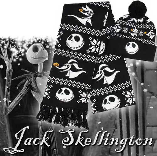 Vista 4 de Disney The Nightmare Before Christmas Jack Skellington and Zero - Juego de bufanda de gorro negro, Negro, talla única