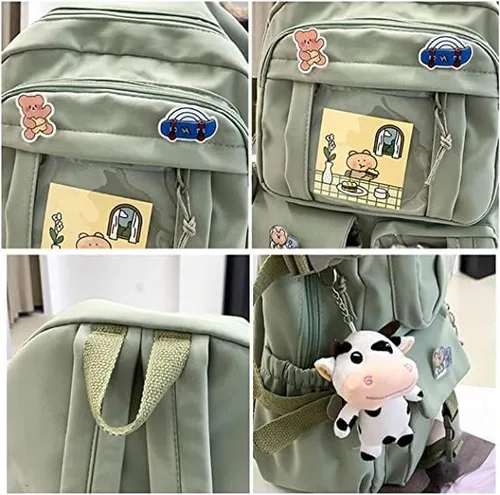 Vista 4 de ZUCHON Mochila Kawaii con bonito colgante y alfiler, bolsas escolares de gran capacidad, mochilas estéticas con bolsa de almuerzo, G-beige