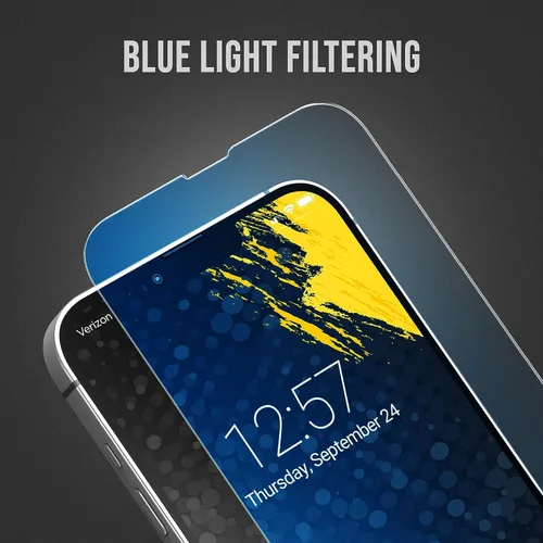 Vista 2 de magglass Protector de pantalla de luz azul para iPhone 15 Plus (2023) 9H vidrio templado con aplicador (luz azul)