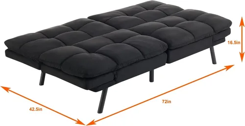 Vista 2 de FIOXA Futón de espuma viscoelástica, tela de gamuza sintética negra (color: negro)