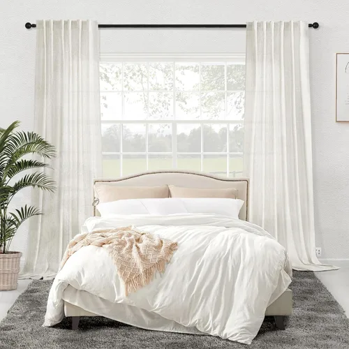 Vista 6 de Cortinas de Lino Natural Color Crema de 84 Pulgadas de Largo para Sala de Estar, Juego de 2 Paneles de Lino Texturizado con Trabillas Traseras