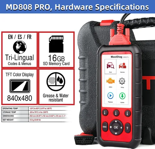 Vista 8 de Escáner de Autel MaxiDiag MD808 Pro OBD2, todos los sistemas de diagnóstico de la herramienta de la exploración 7 Reset Service