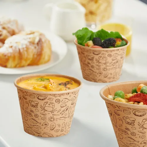 Vista 3 de LITOPAK Paquete de 50 recipientes de papel de 8 onzas con tapas ventiladas, vasos de papel kraft para alimentos, recipientes de sopa con tapas