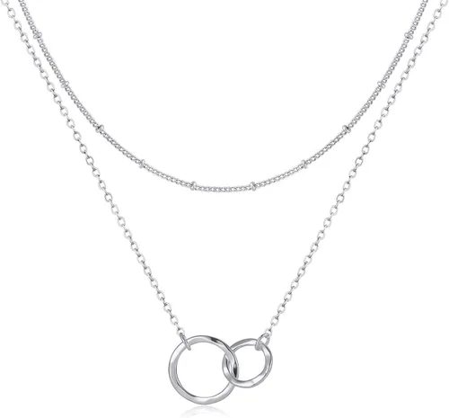 Vista 27 de Fettero - Collar con dije de oro, gargantilla en capas con moneda abierta, círculo de karma completo, luna creciente nueva, 14K oro chapado