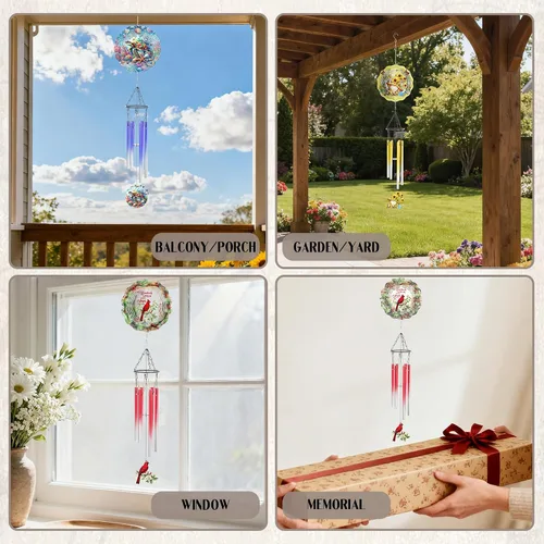 Vista 6 de Cardinal Gifts - Campanillas de viento de metal con molinillos de viento 3D para exteriores, jardín, patio, césped, patio, balcón, decoración