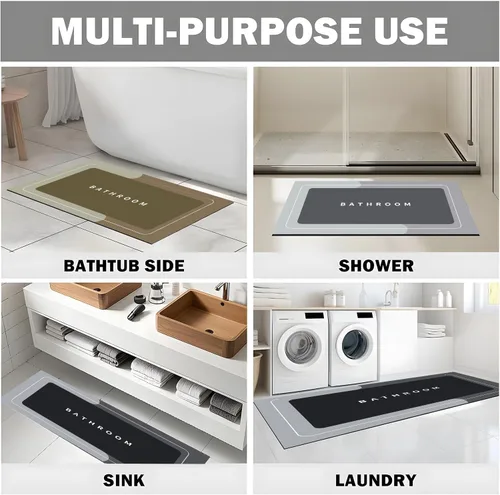 Vista 7 de Tapete de baño, de secado rápido, antideslizante, delgado, súper absorbente, tapete de baño, tapete de baño para suelo, bañera, tocador, tapete