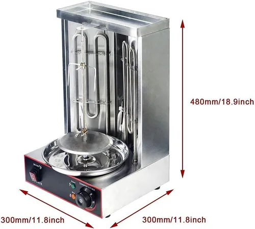 Vista 7 de Li Bai Shawarma - Parrilla vertical eléctrica para kebab, horno asador de giroscopio, asador de carne con 2 tubos de calefacción, cuerpo de acero