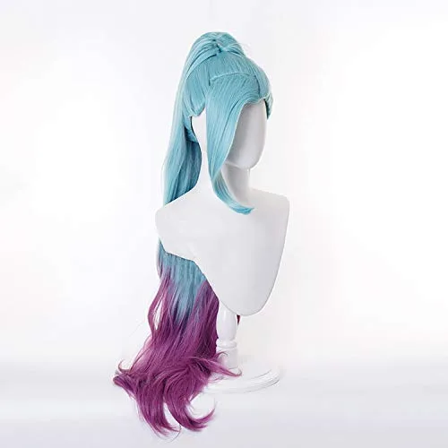 Vista 4 de Peluca de cabello ondulado largo degradado Anime Cosplay Hair COS (Azul)