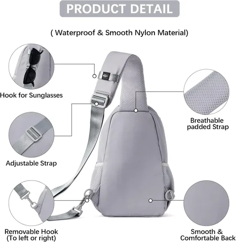Vista 6 de BOSTANTEN Bolso bandolera para mujeres y hombres, bolso cruzado ligero para mujer, bolsa de hombro para viajes, senderismo, con puerto de carga USB