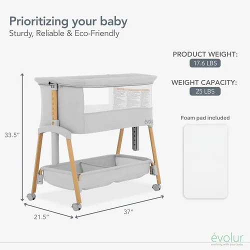 Vista 4 de évolur Lullaby - Moisés portátil con ruedas, cama de noche ajustable, laterales de malla transpirable, cesta de almacenamiento grande, fácil