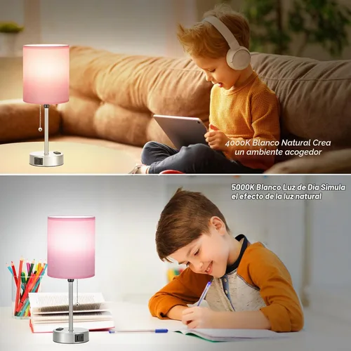 Vista 7 de Lámpara de mesita de noche pequeña para dormitorio, lámpara de escritorio Rosa-Plateado