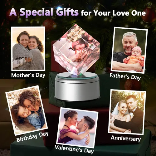 Vista 5 de Marco de fotos de cristal 3D personalizado, marco de fotos de cristal con impresión UV personalizado con tu propia foto, regalos personalizados