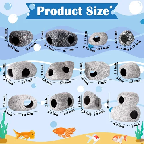 Vista 2 de Gejoy 28 piezas de decoración de acuario, accesorios para pecera de cueva, plantas verdes, incluyen 12 cuevas de roca de cerámica y 16 plantas