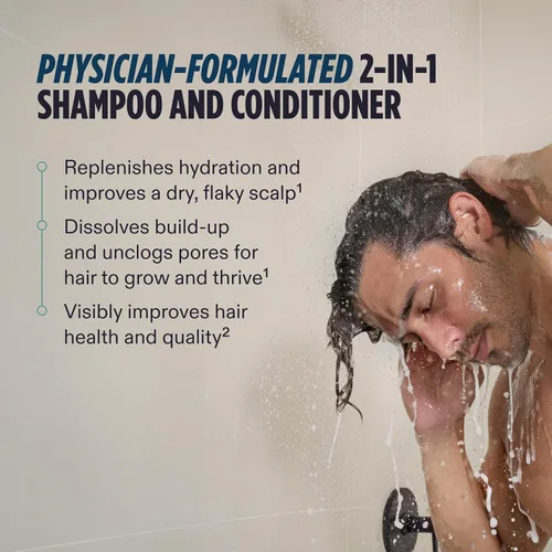 Vista 4 de Nutrafol Champú y acondicionador 2 en 1 para hombres, limpia, hidrata, desobstruye los poros, mejora el volumen y la fuerza del cabello, formulado