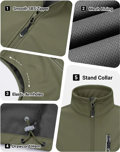 Vista 8 de 33,000ft Chaleco para hombre a prueba de viento y ligero para golf, ropa exterior con bolsillos, chaqueta sin mangas de softshell para correr Verde
