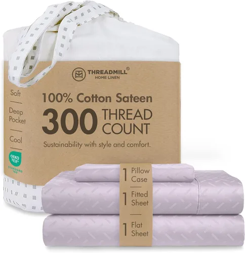 Vista 15 de Threadmill Juego de sábanas de algodón Twin Sábanas 100% algodón para cama tamaño Twin Juego de sábanas de satén jacquard damasco con bolsillo