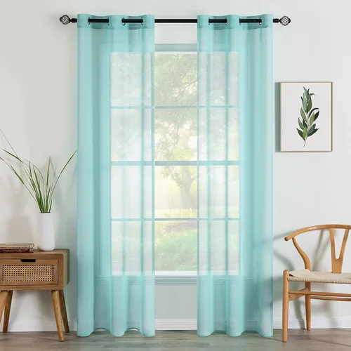 Vista 24 de MIULEE 2 paneles de cortinas semitransparentes beige para ventana, elegantes con ojales en la parte superior, cortinas de gasa