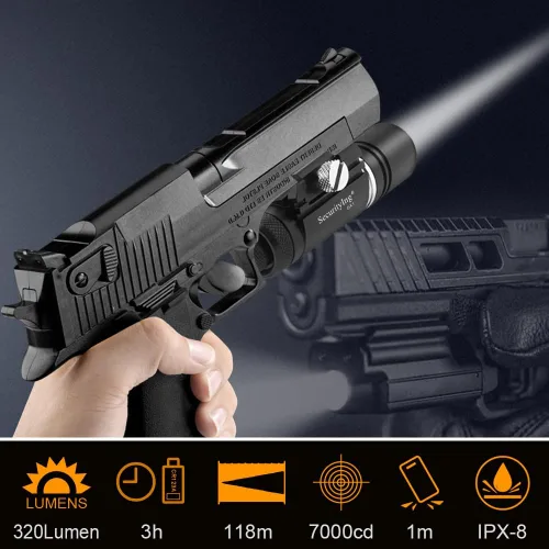 Vista 3 de Mini luz de rifle de 320 lm, montaje Picatinny/Mlok, 1 unidad Includes Battery, Compact Design Fits 1913 Standard Guide Rail . Durable Aluminum