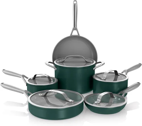 Vista 17 de Juego de ollas y sartenes Ninja antiadherentes Juego de utensilios de cocina de cerámica premium de vida extendida 9 piezas antiadherentes Gris