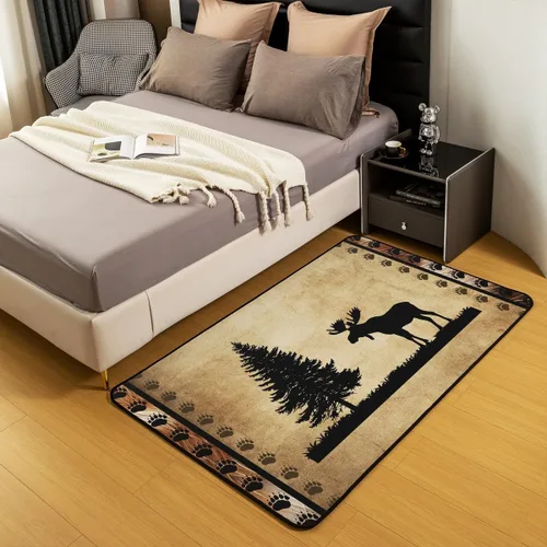 Vista 5 de jejeloiu Alfombras de ciervo para sala de estar, dormitorio, niños, alfombra decorativa de animales salvajes, 4 x 5, naturaleza, vida silvestre