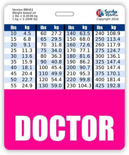 Vista 16 de Doctor Badge Buddy - Tablas de conversión horizontales con altura y peso (tamaño grande, negro)