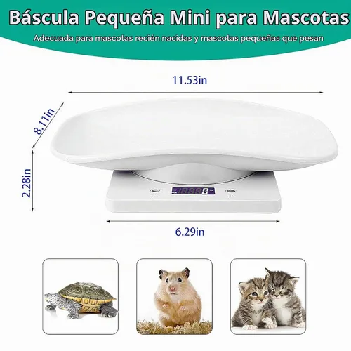 Vista 2 de Báscula digital para mascotas, blanca, pequeña escala de animales