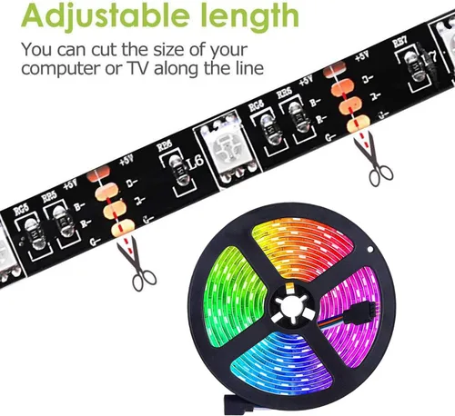 Vista 6 de Tira de luces LED de 6.56 pies para TV de 40 a 60 pulgadas, kit de retroiluminación USB con control remoto, 16 colores 5050 Bias HDTV, para 40-60