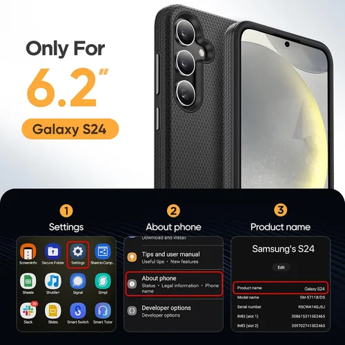 Vista 4 de Diaclara Funda diseñada para Samsung Galaxy S24 de 6.2 pulgadas, protector de pantalla de vidrio templado + protector de cámara a prueba de golpes