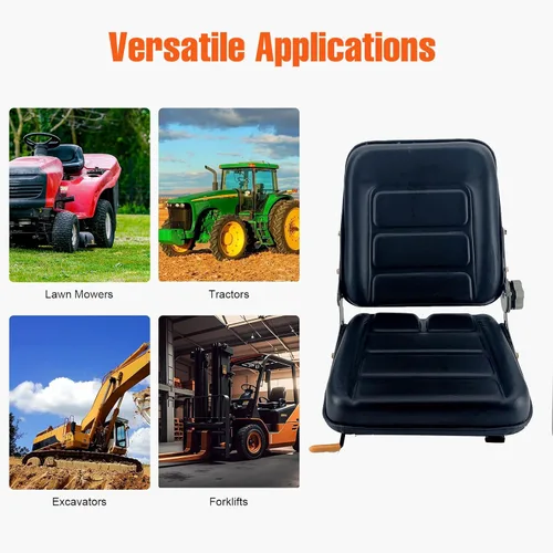 Vista 6 de Asiento de tractor de suspensión de PVC con ángulo de respaldo ajustable de 140° Negro Se adapta a carretilla elevadora de excavadora, tractor