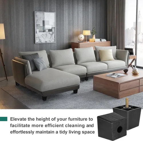 Vista 6 de Pernos de rosca métrica M8-1.25, patas de plástico para muebles, patas de sofá cuadradas negras de 2 pulgadas con tuercas de placa, repuesto