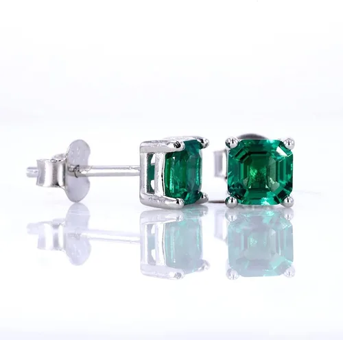 Vista 2 de LETMEXC Aretes de esmeralda zambiana cultivados en laboratorio de 0.5 quilates cuadrados de 0.197 x 0.197in plata S925 joyería clásica de moda, Oro