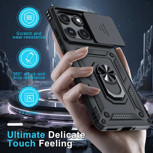 Vista 6 de Janmitta Funda compatible con Moto Edge 2025, cubierta integrada para lente de cámara deslizante + soporte de anillo de dedo, resistente, a prueba