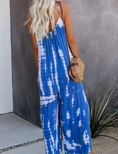 Vista 3 de Ailoqing Wide Leg Jumpsuits for Women Casual Summer Floral Sleeveless Adjustable Strap Boho Rompers