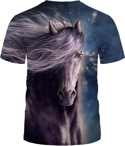 Vista 2 de LAOLIUSN Camiseta de manga corta para hombre, diseño de caballos, camiseta con temática de animales, camiseta gráfica de anime