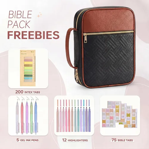 Vista 3 de Funda para la Biblia, funda para libro de la Biblia para mujeres y hombres, funda de transporte de lona, protector de libros acolchada de cuero