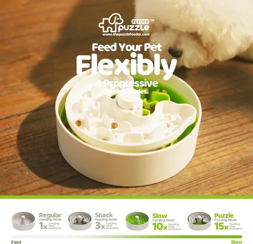 Vista 4 de Puzzle Feeder Cuenco de alimentación lenta para perros con base antideslizante, diseño de velocidad ajustable, insertos de rompecabezas extraíbles